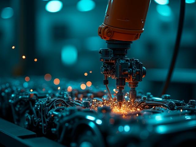 Robotic hands assembling high-tech components in a modern industrial setting