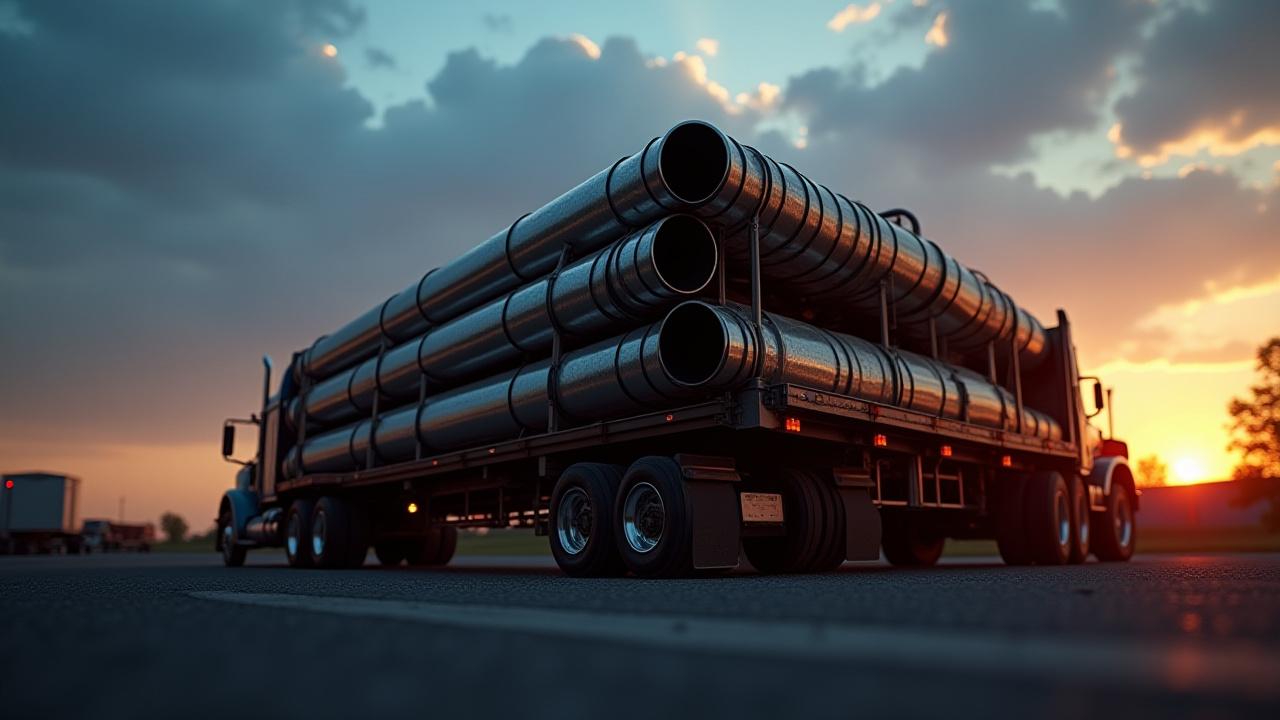 Heavy industrial steel beams loaded onto an Outlaw flatbed truck in Cape Girardeau