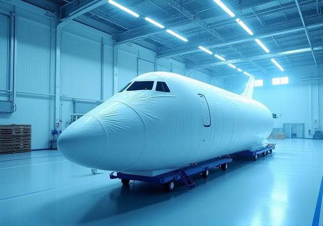 Aerospace fuselage section secured for precision transport