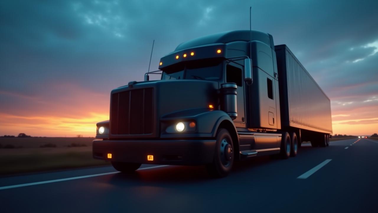 Modern black high-performance heavy-duty truck at twilight