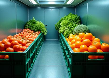 Carefully packed fresh produce in a cold storage environment
