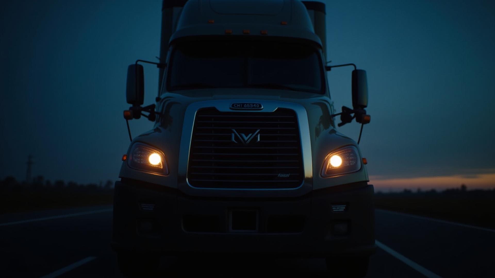 Close up of a modern refrigerated trailer cooling unit against a dark sky